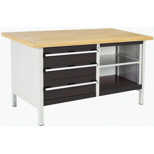 Dielenský stôl Bott Cubio Storage, 84 x 150 x 75 cm, 3 zásuvky, otvorený priestor s policou