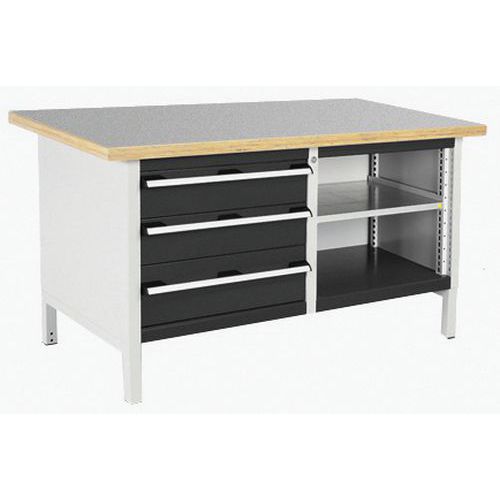 Dielenský stôl Bott Cubio Storage, 84 x 150 x 75 cm, 3 zásuvky, otvorený priestor s policou