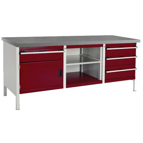 Dielenský stôl Bott Cubio Storage, 84 x 200 x 75 cm, 1 skrinky, 4 zásuvky, otvorený priestor s policou