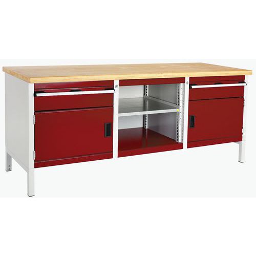 Dielenský stôl Bott Cubio Storage, 84 x 200 x 75 cm, 2 skrinky, 2 zásuvky, otvorený priestor s policou