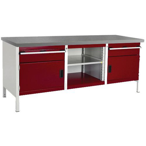 Dielenský stôl Bott Cubio Storage, 84 x 200 x 75 cm, 2 skrinky, 2 zásuvky, otvorený priestor s policou