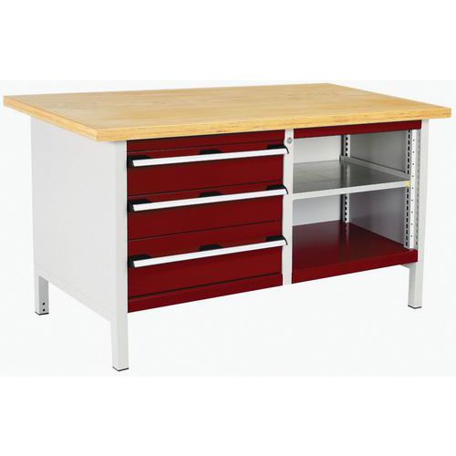 Dielenský stôl Bott Cubio Storage, 84 x 150 x 75 cm, 3 zásuvky, otvorený priestor s policou