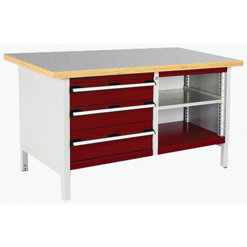 Dielenský stôl Bott Cubio Storage, 84 x 150 x 75 cm, 3 zásuvky, otvorený priestor s policou