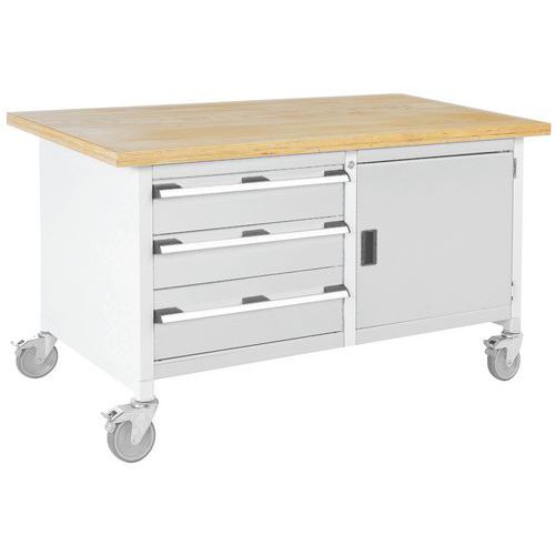 Mobilný dielenský stôl Bott Cubio Storage, 84 x 150 x 75 cm, 3 zásuvky, skrinka, multiplex/linoleum
