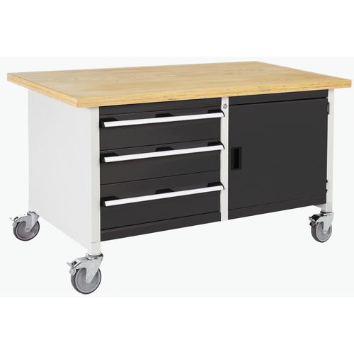 Mobilný dielenský stôl Bott Cubio Storage, 84 x 150 x 75 cm, 3 zásuvky, skrinka, multiplex/linoleum