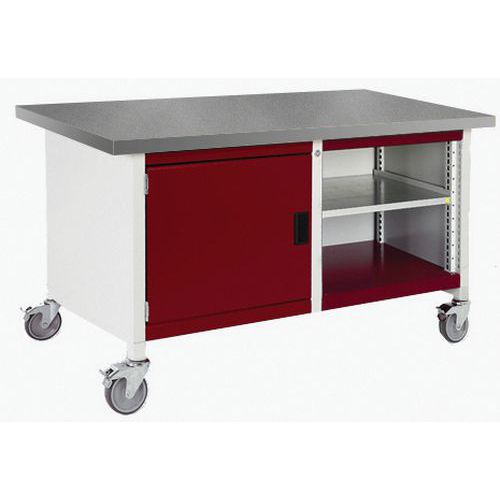 Mobilný dielenský stôl Bott Cubio Storage, 84 x 150 x 75 cm, skrinka, otvorený priestor s policou