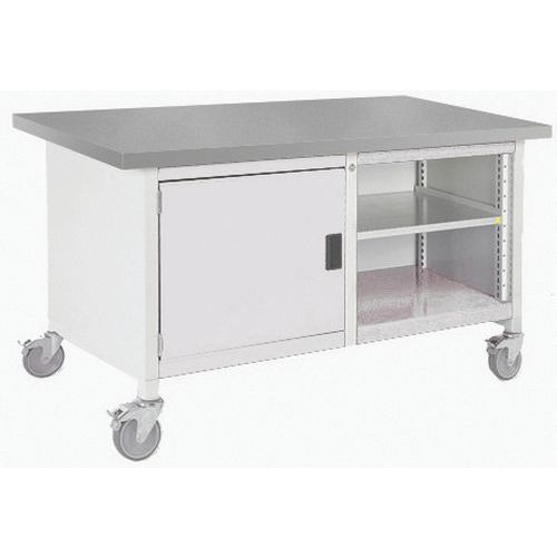Mobilný dielenský stôl Bott Cubio Storage, 84 x 150 x 75 cm, skrinka, otvorený priestor s policou