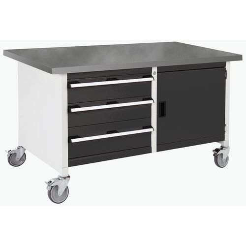 Mobilný dielenský stôl Bott Cubio Storage, 84 x 150 x 75 cm, 3 zásuvky, skrinka, multiplex/linoleum