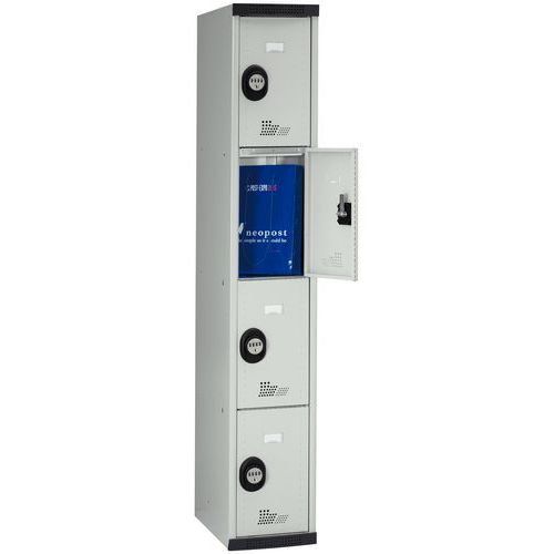 Zvárané šatníky Acial, 1 stĺpec, 4 boxy, 300 mm, kódový zámok Zvárané šatníky Acial, 1 stĺpec, 4 boxy, 300 mm, kódový zámok