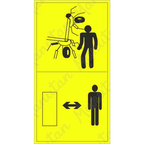 Výstražné tabuľky – Výstraha, dodržuj vzdialenosť od zdvihnutého žacieho stroja