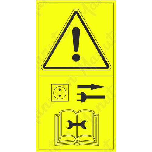 Výstražné tabuľky – Výstraha, pri opravách alebo nastavovaní odpoj od zdroja elektriny