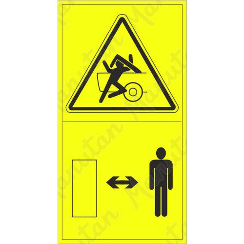 Výstražné tabuľky – Výstraha, možnosť stlačenia osoby pri sklopení časti stroja