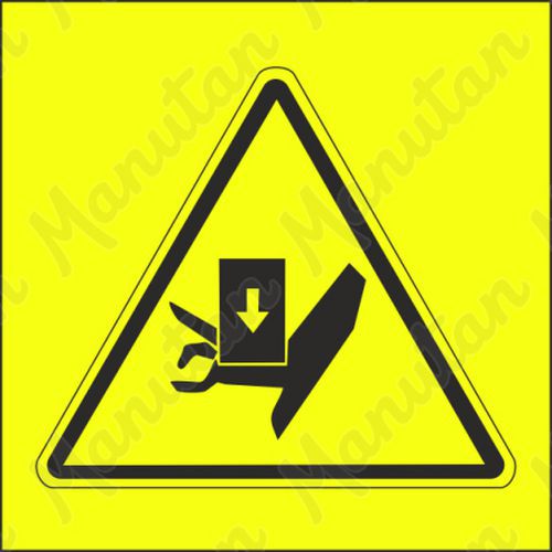 Výstražná tabuľka – Výstraha, nebezpečenstvo stlačenia ruky zhora
