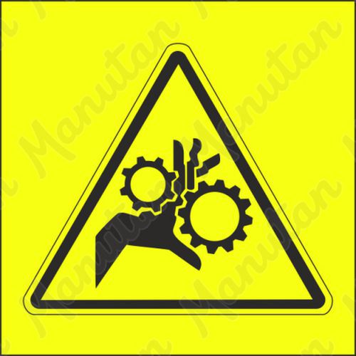 Výstražná tabuľka – Výstraha, nebezpečenstvo vtiahnutia prstov ozubenými kolesami