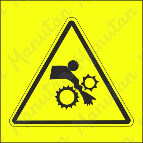 Výstražná tabuľka – Výstraha, nebezpečenstvo vtiahnutia ruky do stroja