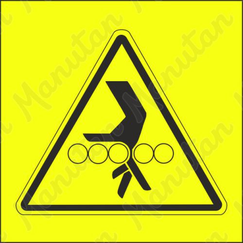 Výstražná tabuľka – Výstraha, nebezpečenstvo vtiahnutia ruky medzi valčeky