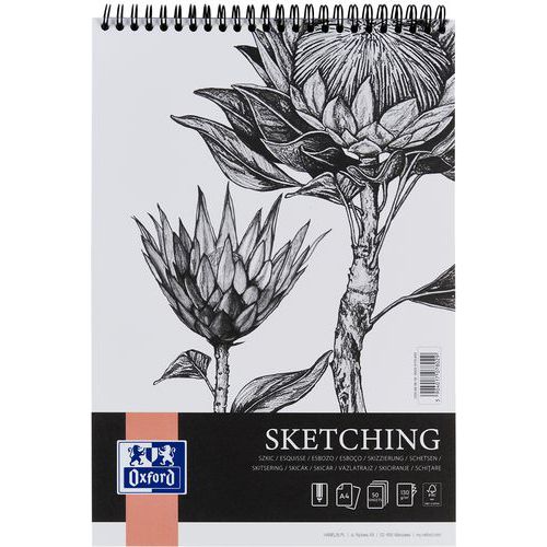 Blok krúžkový Oxford Sketching A4, s hornou špirálou, 130 g/m²