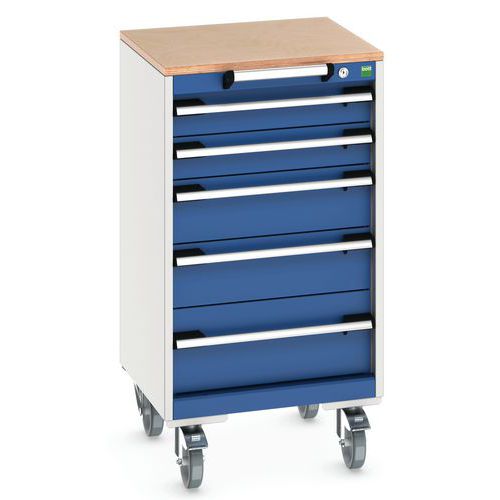 Mobilná zásuvková skriňa Bott Cubio, 99 x 52,5 x 52,5 cm, 5 zásuviek, multiplex/linoleum/rohož