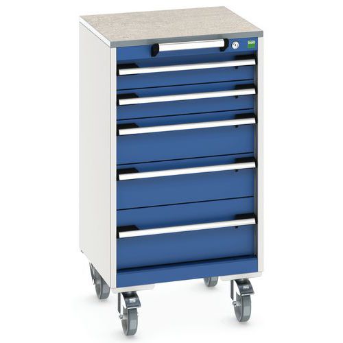 Mobilná zásuvková skriňa Bott Cubio, 99 x 52,5 x 52,5 cm, 5 zásuviek, multiplex/linoleum/rohož