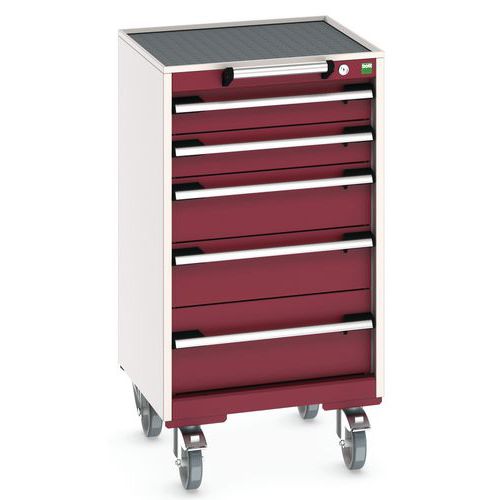 Mobilná zásuvková skriňa Bott Cubio, 99 x 52,5 x 52,5 cm, 5 zásuviek, multiplex/linoleum/rohož
