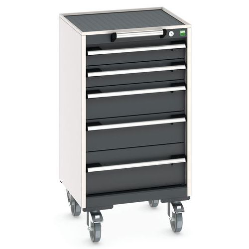 Mobilná zásuvková skriňa Bott Cubio, 99 x 52,5 x 52,5 cm, 5 zásuviek, multiplex/linoleum/rohož