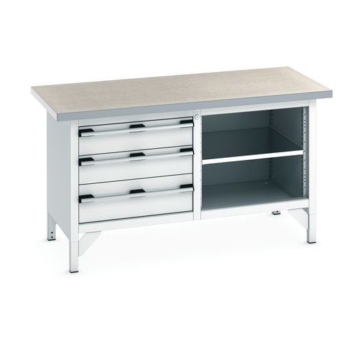Dielenský stôl Bott Cubio Storage, 84 x 150 x 75 cm, 3 zásuvky, otvorený priestor s policou