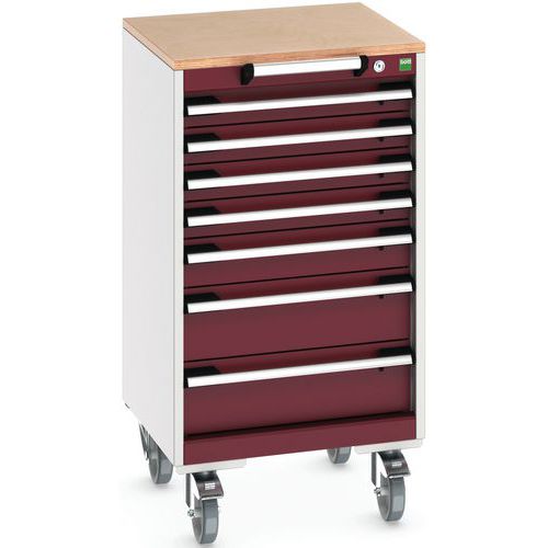 Mobilná zásuvková skriňa Bott Cubio, 99 x 52,5 x 52,5 cm, 7 zásuviek, multiplex/linoleum/rohož