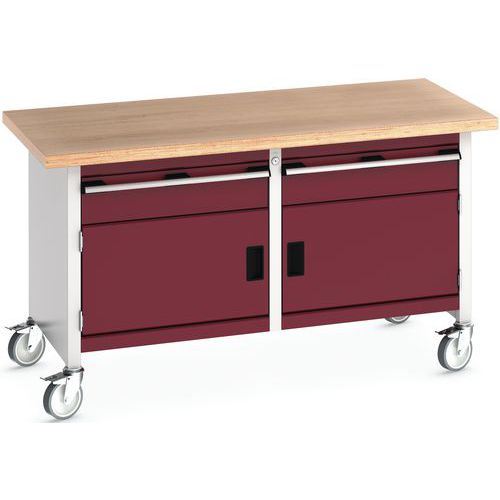 Mobilný dielenský stôl Bott Cubio Storage, 84 x 150 x 75 cm, 2 zásuvky, 2 skrinky, multiplex/linoleum