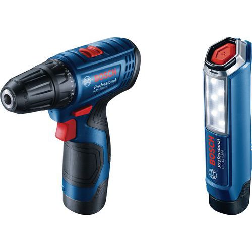 Aku skrutkovač Bosch GSR 120-LI Professional, 1 300 ot/min + svietidlo GLI 12V-300 Professional