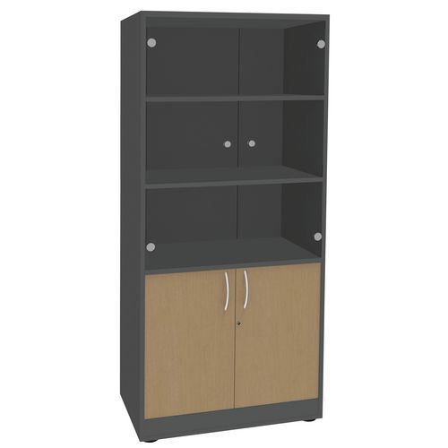 Vysoké skrine Simmob Quatuor, 180 x 80 x 47 cm, so sklenenými a drevenými dvierkami