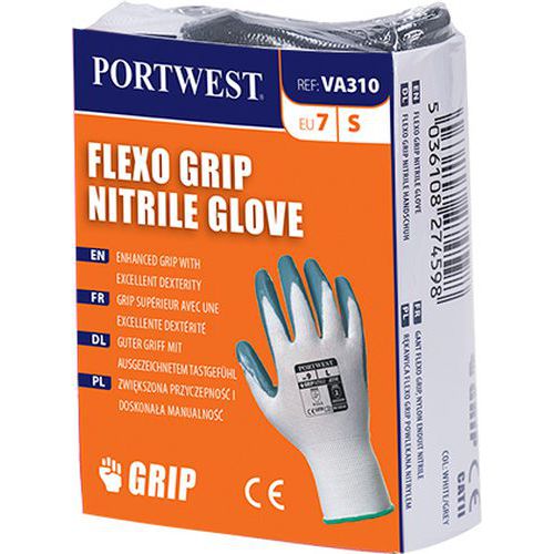 Automatové Flexo Grip Nitrile rukavice, biela/sivá