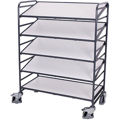 Policový vozík Euro so šikmými policami ESD, 5 políc, 135 x 66,5 x 170 cm, sivý