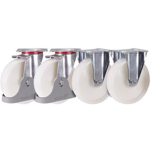 Súprava 2 pevných a 2 otočných kolies, polyamidová, priemer 125 - 200 mm