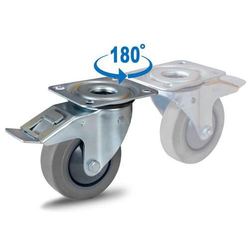 Gumové transportné koleso s prírubou, priemer 125 mm, otočné s brzdou, guľkové ložisko