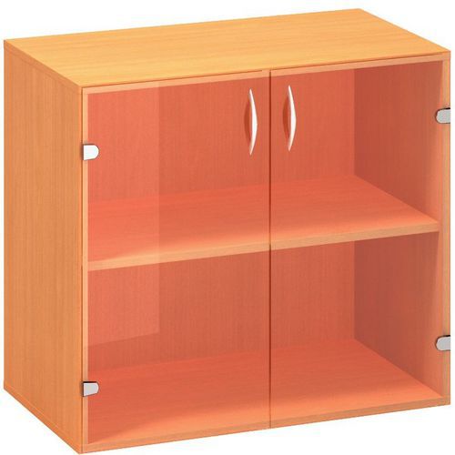 Nízke široké skrine Alfa 500, 74,2 x 80 x 45,8 cm, so sklenenými dvierkami