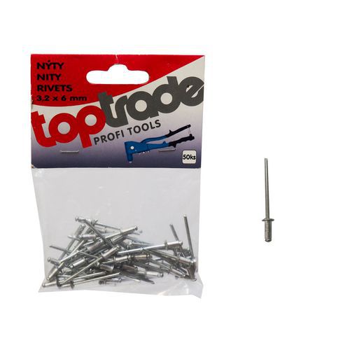 TOPTRADE nity hliníkové, balenie 50 ks, 3,2 mm TOPTRADE nity hliníkové, balenie 50 ks, 3,2 mm