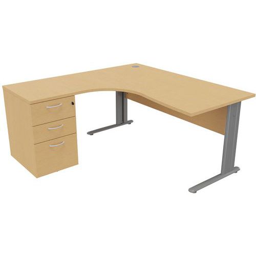 Kancelárske stoly s kontajnerom Manutan Expert, 72 x 160 - 180 x 160 cm, pravé/ľavé prevedenie, buk