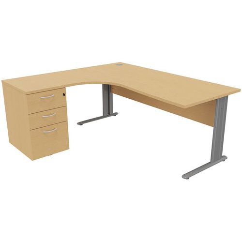 Kancelárske stoly s kontajnerom Manutan Expert, 72 x 160 - 180 x 160 cm, pravé/ľavé prevedenie, buk