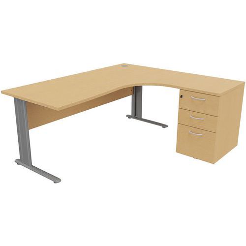 Kancelárske stoly s kontajnerom Manutan Expert, 72 x 160 - 180 x 160 cm, pravé/ľavé prevedenie, buk