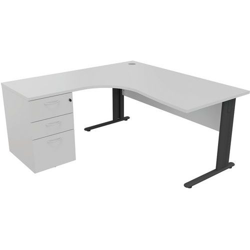 Kancelárske stoly s kontajnerom Manutan Expert, 72 x 160 - 180 x 160 cm, pravé/ľavé prevedenie, svetlo šedá