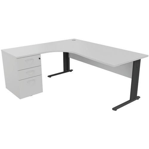 Kancelárske stoly s kontajnerom Manutan Expert, 72 x 160 - 180 x 160 cm, pravé/ľavé prevedenie, svetlo šedá