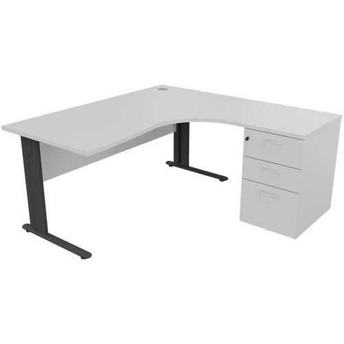 Kancelárske stoly s kontajnerom Manutan Expert, 72 x 160 - 180 x 160 cm, pravé/ľavé prevedenie, svetlo šedá