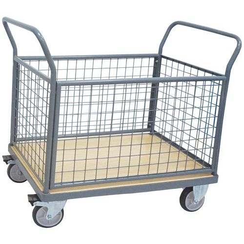 Plošinový vozík s dvoma držadlami s mrežovou výplňou a bočnými stenami Manutan Expert, do 500 kg, TPR kolesá