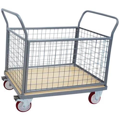 Plošinový vozík s dvoma držadlami s mrežovou výplňou a bočnými stenami Manutan Expert, do 500 kg, PU kolesá
