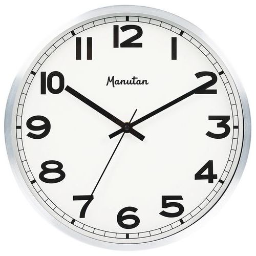 Analógové hodiny Manutan Expert, autonómny quartz, priemer 30 cm, hliník