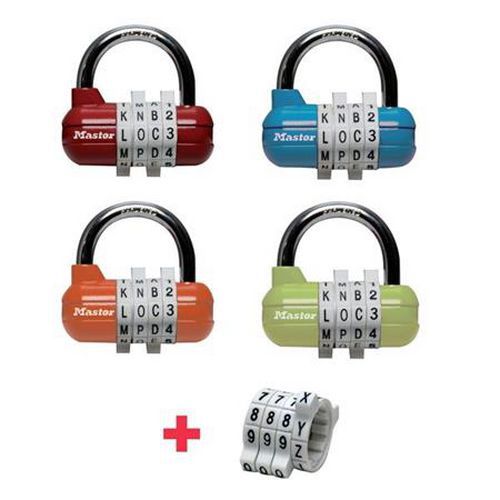 Súprava kombinačných visacích zámkov 1534EURD Master Lock, horizontálna, 64 mm, 4 ks
