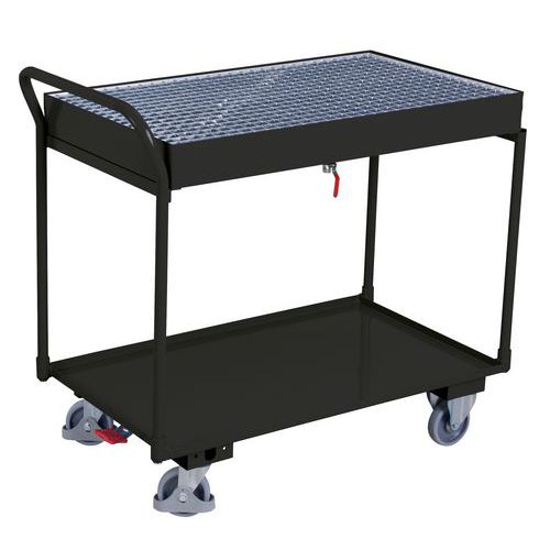 Policové vozíky so záchytnou vaňou s roštom, do 250 kg, 60 l, 112,5 x 61 x 102 cm