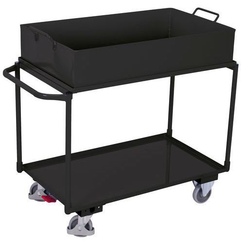 Policové vozíky s vaňou, 2 kovové police s vyvýšenou hranou, do 250 kg, 117 x 61 x 84,5 cm