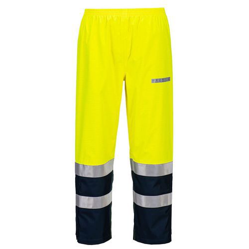 Nehorľavé nohavice Bizflame Rain+ Hi-Vis Arc, modrá/žltá