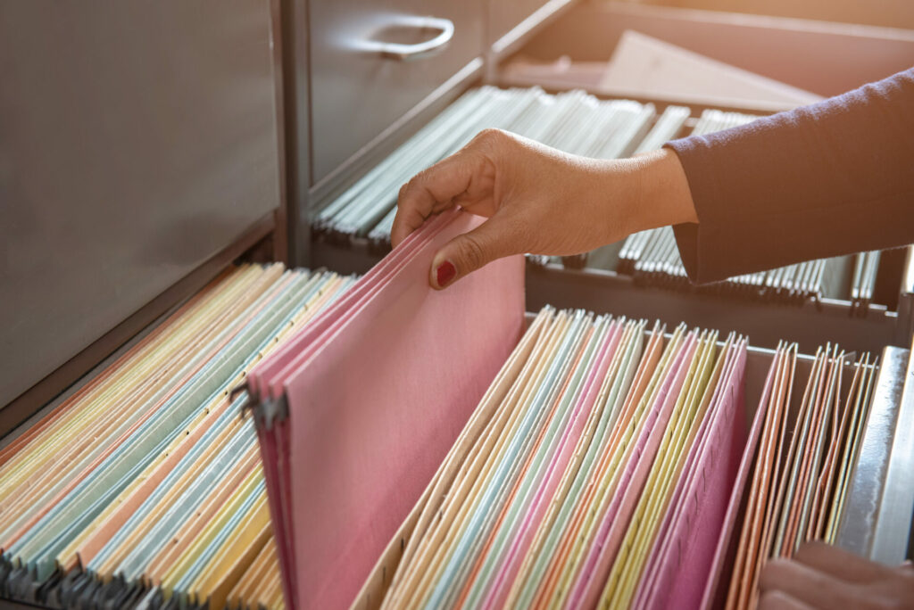 Important documents in files placed in the filing cabinet